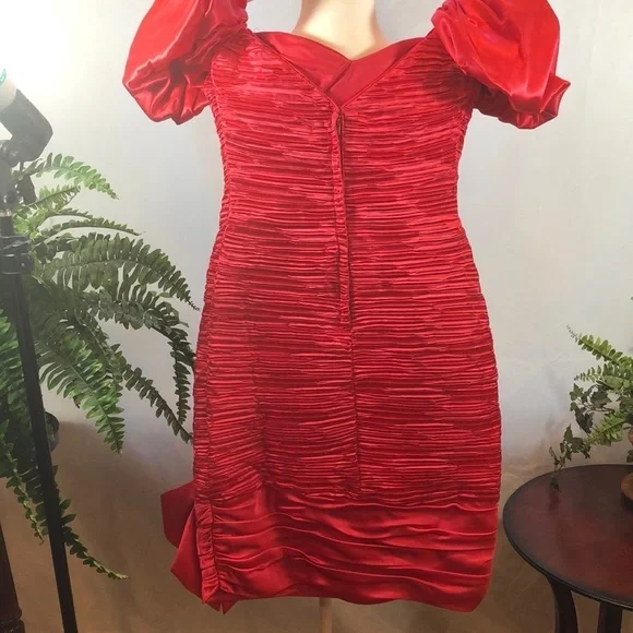 Vintage Lillie Rubin Couture Designer Red Pleated Satin Dress Women’s XS/S 2-4 - Picture 5 of 16